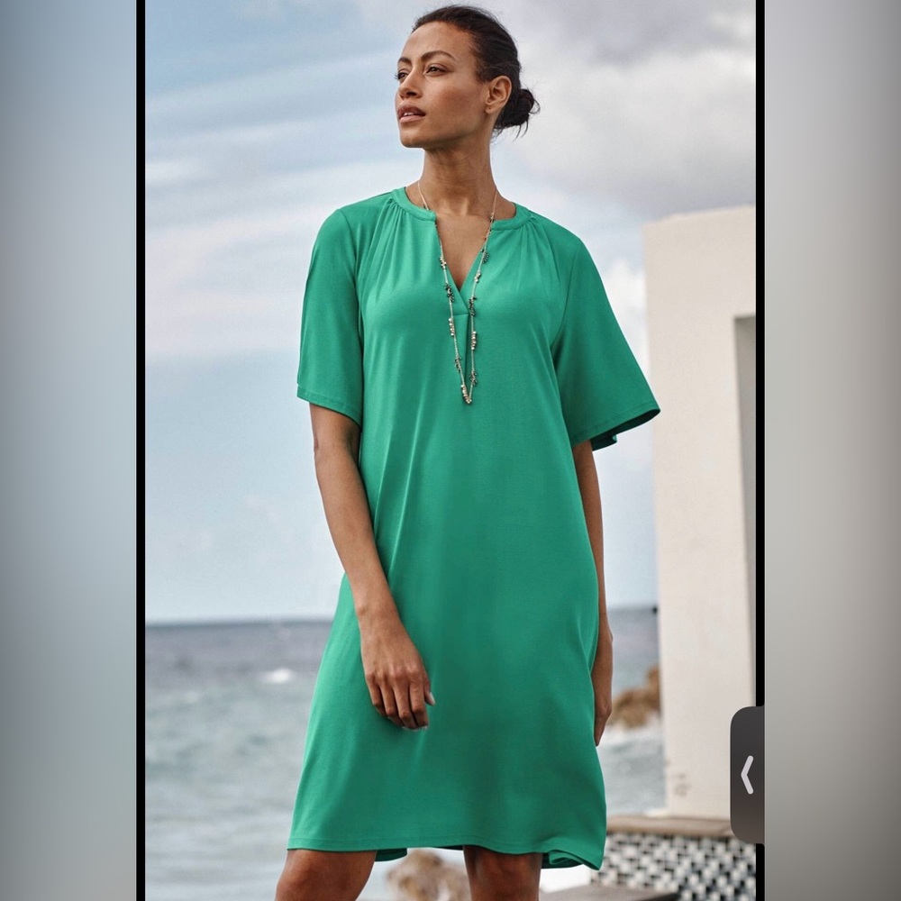 J. Jill Wearever collection shirred-neckline flutter-sleeve dress